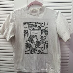 White Graphic Tee with Leopard Print
